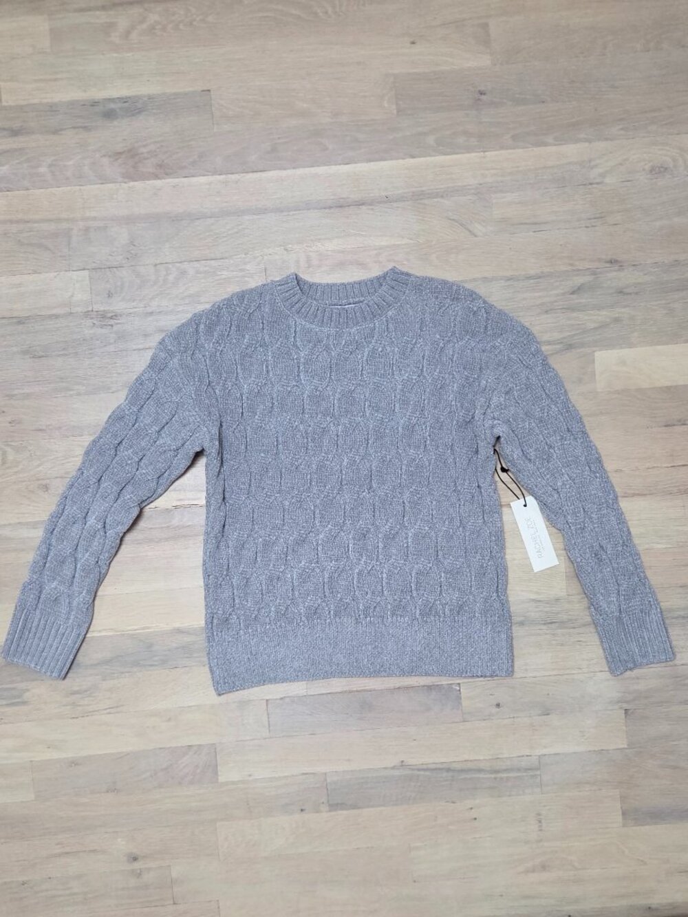 NWT Rachel Zoe Grey Chenille Cable Knit Crewneck Sweater Women's Size XS